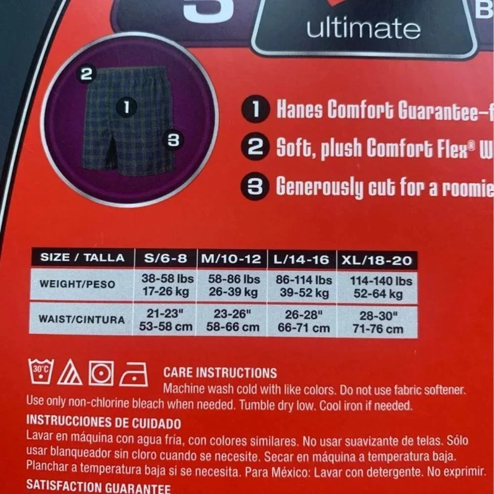 NWT Hanes Big Boys Ultimate Tartan Boxers 3 pack SMALL